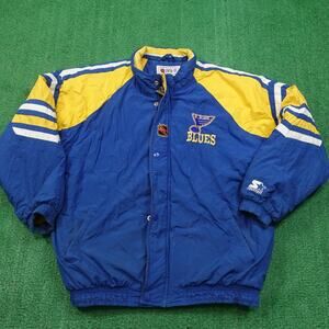 VINTAGE ST LOUIS BLUES CENTER ICE BY STARTER JACKET SIZE L LARGE **STAINED* READ